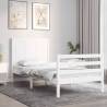 White Small Single Bed Frame with Headboard - Solid Wood