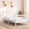 White Small Single Bed Frame with Headboard - Solid Wood