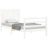 White Small Single Bed Frame with Headboard - Solid Wood