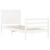 White Small Single Bed Frame with Headboard - Solid Wood