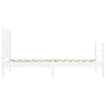 White Small Single Bed Frame with Headboard - Solid Wood