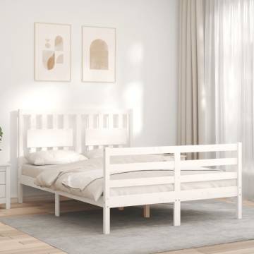 White Double Solid Wood Bed Frame with Headboard - Hipomarket