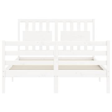 White Double Solid Wood Bed Frame with Headboard - Hipomarket