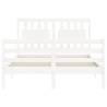 White Double Solid Wood Bed Frame with Headboard - Hipomarket