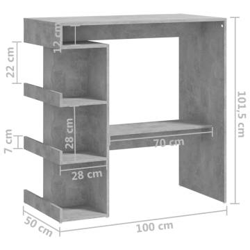 Bar Table with Storage Rack - Concrete Grey, 100x50cm