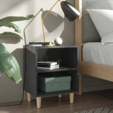 Scandinavian Bed Cabinet - High Gloss Grey with Wooden Legs