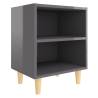 Scandinavian Bed Cabinet - High Gloss Grey with Wooden Legs