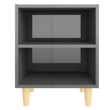 Scandinavian Bed Cabinet - High Gloss Grey with Wooden Legs