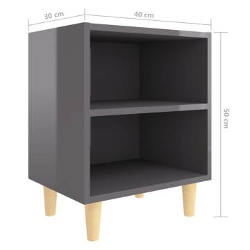 Scandinavian Bed Cabinet - High Gloss Grey with Wooden Legs