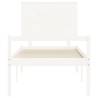 White Small Single Bed Frame with Headboard | Solid Pine Wood