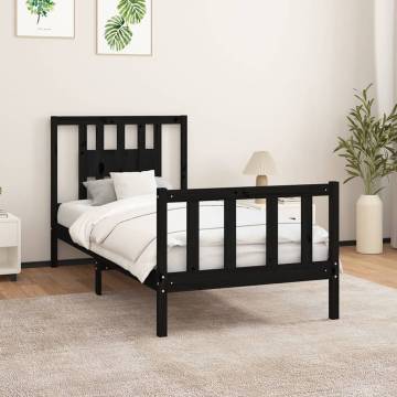 Black Solid Wood Pine Bed Frame with Headboard - 90x200 cm