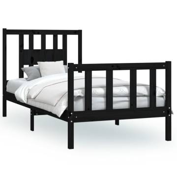 Black Solid Wood Pine Bed Frame with Headboard - 90x200 cm