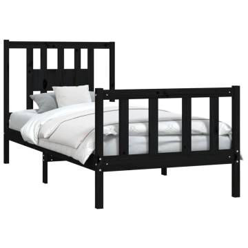 Black Solid Wood Pine Bed Frame with Headboard - 90x200 cm