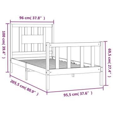 Black Solid Wood Pine Bed Frame with Headboard - 90x200 cm