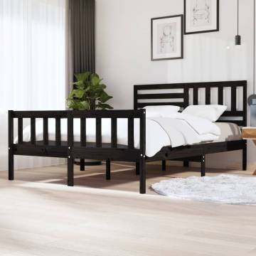 Stylish Black Solid Wood Bed Frame 160x200 cm - Hipomarket