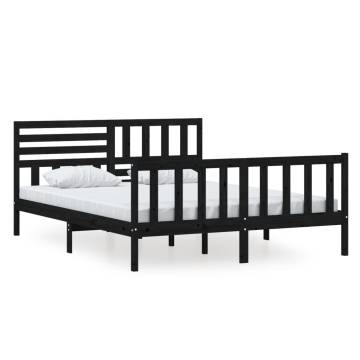 Stylish Black Solid Wood Bed Frame 160x200 cm - Hipomarket