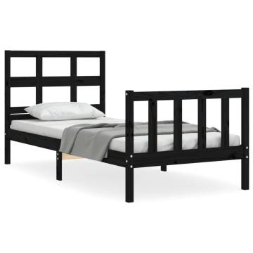 Stylish Black Bed Frame with Headboard - 90x200 cm Solid Wood