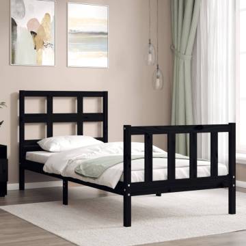 Stylish Black Bed Frame with Headboard - 90x200 cm Solid Wood