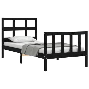 Stylish Black Bed Frame with Headboard - 90x200 cm Solid Wood