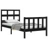 Stylish Black Bed Frame with Headboard - 90x200 cm Solid Wood