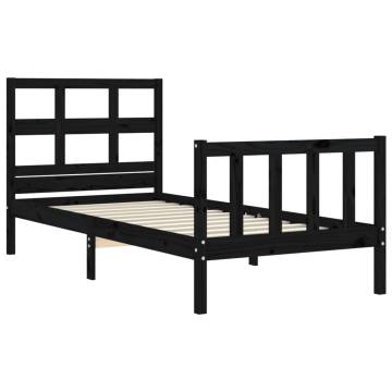 Stylish Black Bed Frame with Headboard - 90x200 cm Solid Wood