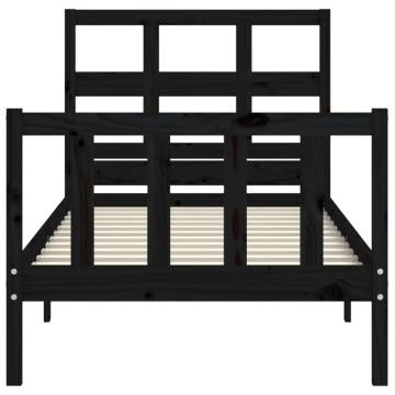 Stylish Black Bed Frame with Headboard - 90x200 cm Solid Wood