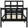 Stylish Black Bed Frame with Headboard - 90x200 cm Solid Wood