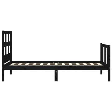 Stylish Black Bed Frame with Headboard - 90x200 cm Solid Wood