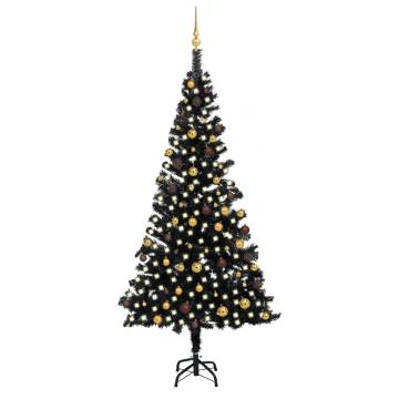 Artificial Pre-Lit Black Christmas Tree with Gold Balls - 240 cm