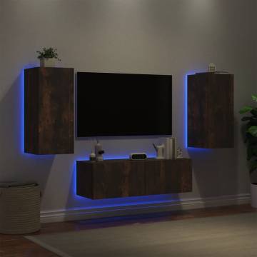 3 Piece TV Wall Cabinets with LED Lights in Smoked Oak