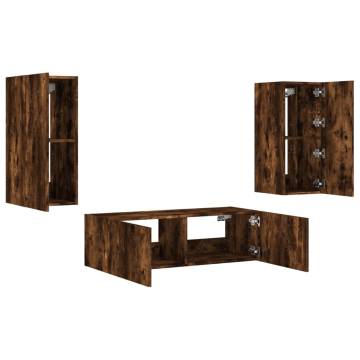 3 Piece TV Wall Cabinets with LED Lights in Smoked Oak