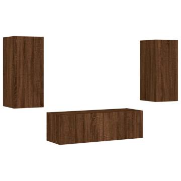 3 Piece TV Wall Cabinets with LED Lights - Brown Oak | HipoMarket