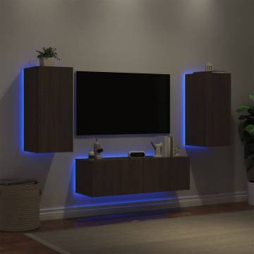 3 Piece TV Wall Cabinets with LED Lights - Brown Oak | HipoMarket