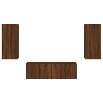 3 Piece TV Wall Cabinets with LED Lights - Brown Oak | HipoMarket