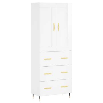 Stylish Highboard High Gloss White - 69.5x34x180 cm