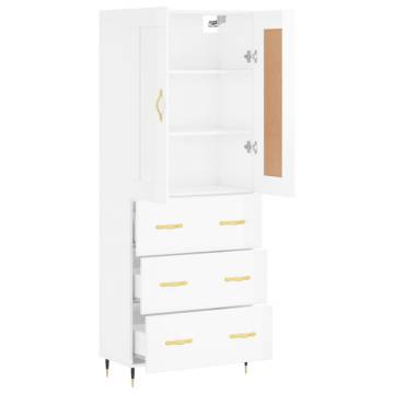 Stylish Highboard High Gloss White - 69.5x34x180 cm