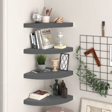 Stylish Floating Corner Shelves - 4 pcs High Gloss Grey