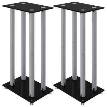 Speaker Stands 2 pcs Black&Silver - Durable Glass Design