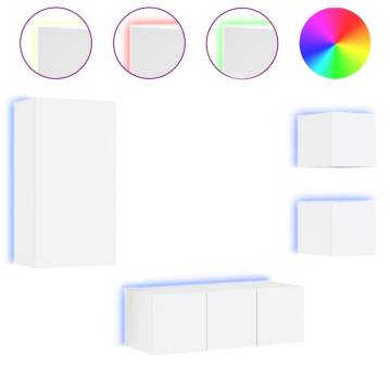 5 Piece TV Wall Units with LED - Modern White Storage Solution