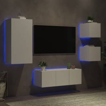 5 Piece TV Wall Units with LED - Modern White Storage Solution