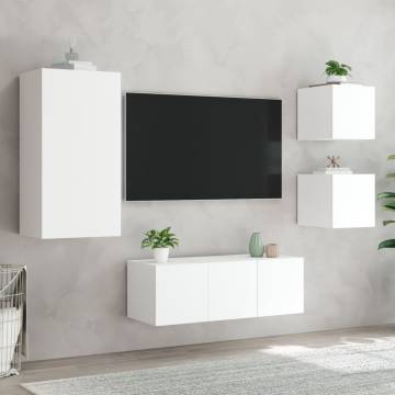 5 Piece TV Wall Units with LED - Modern White Storage Solution