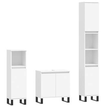 3 Piece Bathroom Cabinet Set - Stylish White Engineered Wood