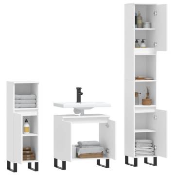 3 Piece Bathroom Cabinet Set - Stylish White Engineered Wood