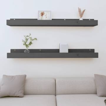 Wall Shelves 2 pcs Grey - Solid Pine Wood | HipoMarket UK