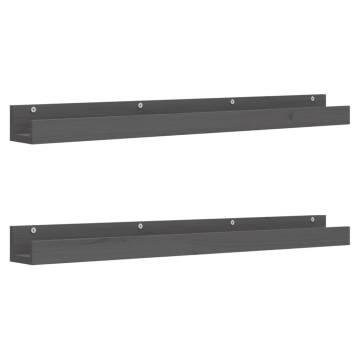 Wall Shelves 2 pcs Grey - Solid Pine Wood | HipoMarket UK