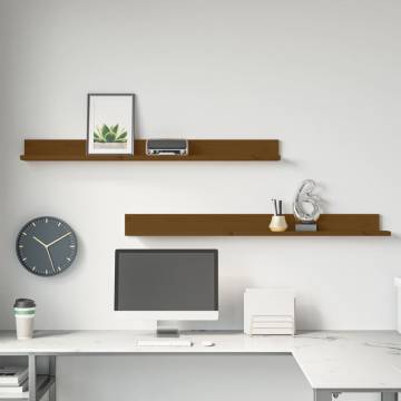 Honey Brown Wall Shelves - 2 pcs Solid Pine, 110x11x9 cm