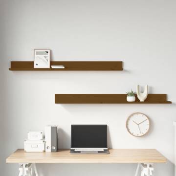 Honey Brown Wall Shelves - 2 pcs Solid Pine, 110x11x9 cm