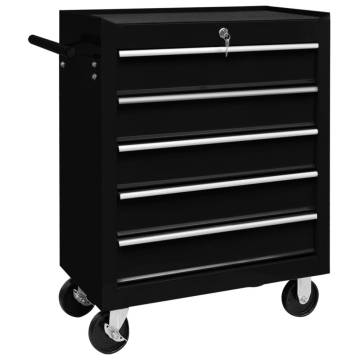 Workshop Tool Trolley with 5 Drawers - Black | HipoMarket