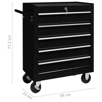 Workshop Tool Trolley with 5 Drawers - Black | HipoMarket