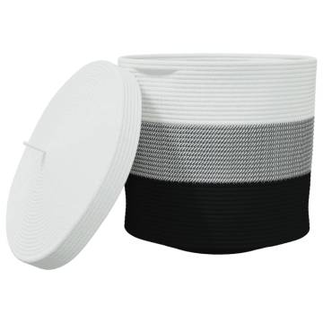 Storage Basket with Lid - White & Black Cotton Ø40x35 cm